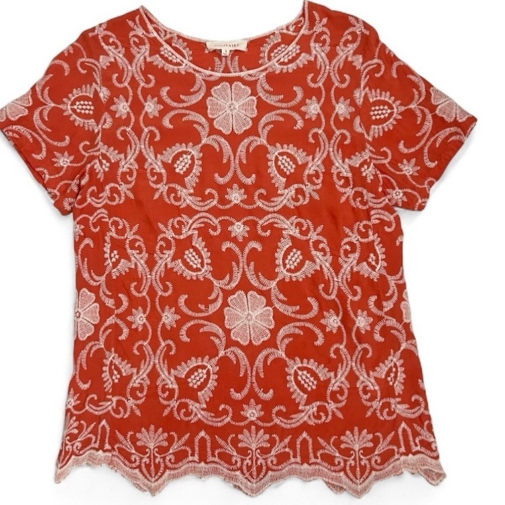 Anthropologie Solitaire Embroidered Blouse Top SMALL Orange white Womens NWOT - Picture 2 of 8